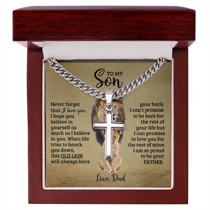 To My Son - Son Present from Dad - I am so proud to be your father - Artisan Cross with Cuban Link Chain