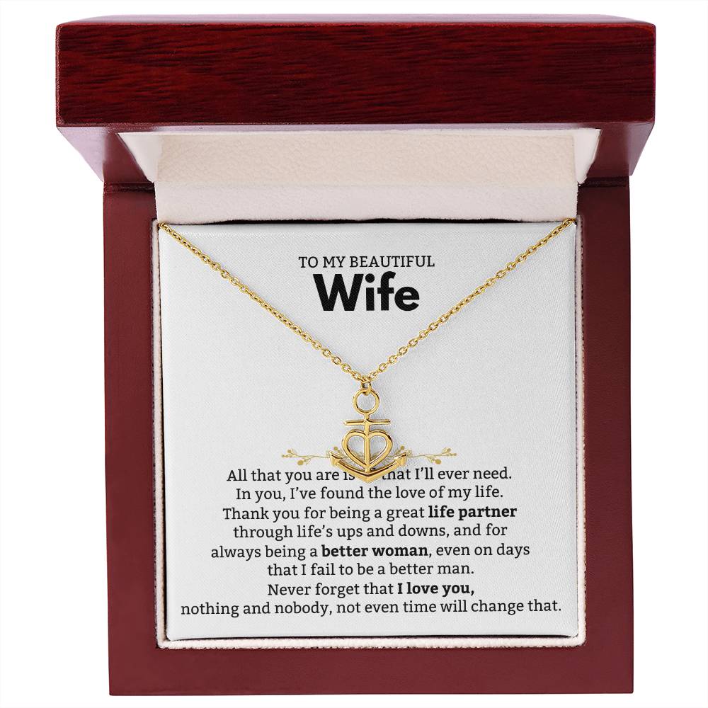 To My Wife Necklace from Husband - Emotional Jewelry Gift for Anniversary, Birthday & Valentine’s Day - Anchor Pendant Necklace