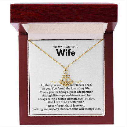 To My Wife Necklace from Husband - Emotional Jewelry Gift for Anniversary, Birthday & Valentine’s Day - Anchor Pendant Necklace