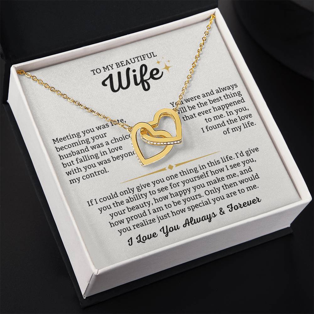 To My Wife Necklace - Perfect Gift from Husband for Birthday, Christmas & Valentine’s Day - Interlocking Hearts Necklace