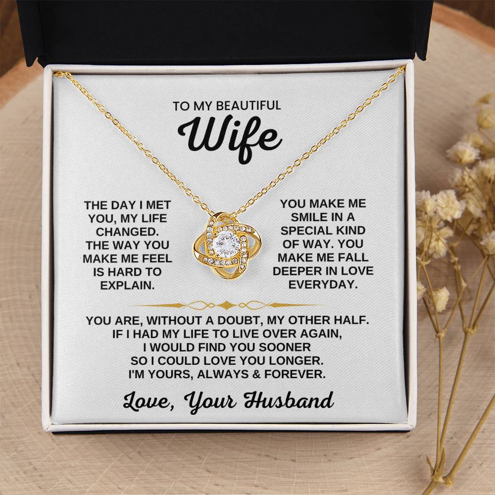 To My Beautiful Wife Necklace - Emotional Jewelry for Wife from Husband to Celebrate Love on Valentine’s Day & Beyond - Love Knot Necklace