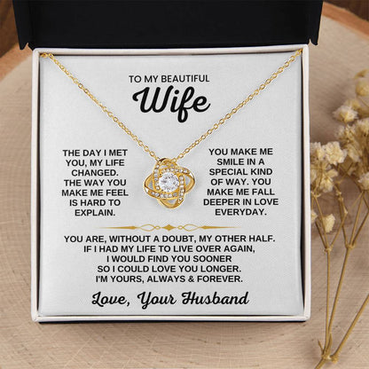 To My Beautiful Wife Necklace - Emotional Jewelry for Wife from Husband to Celebrate Love on Valentine’s Day & Beyond - Love Knot Necklace