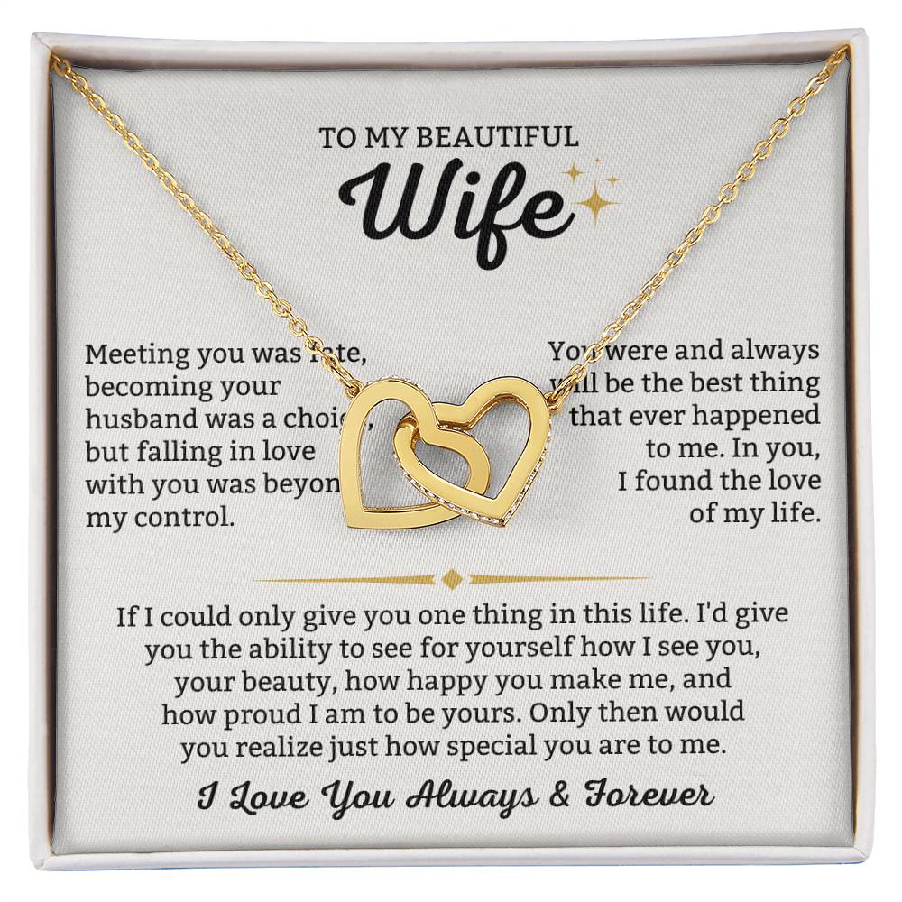 To My Wife Necklace - Perfect Gift from Husband for Birthday, Christmas & Valentine’s Day - Interlocking Hearts Necklace