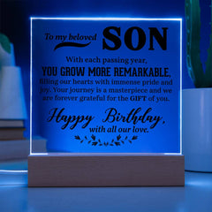 Personalized Square Acrylic Plaque for Son, Custom Printed Gift, Birthday, Graduation, or Christmas Keepsake, To My Beloved Son