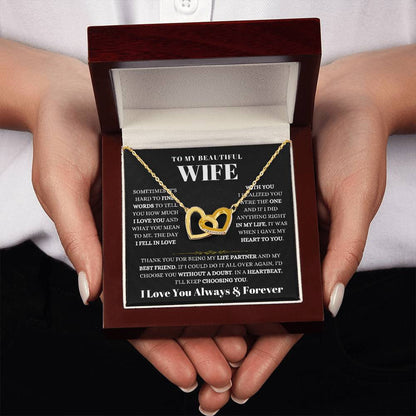 To My Wife Necklace - Beautiful Wife Gift from Husband for Birthday, Anniversary & Valentine’s Day - Interlocking Hearts Necklace