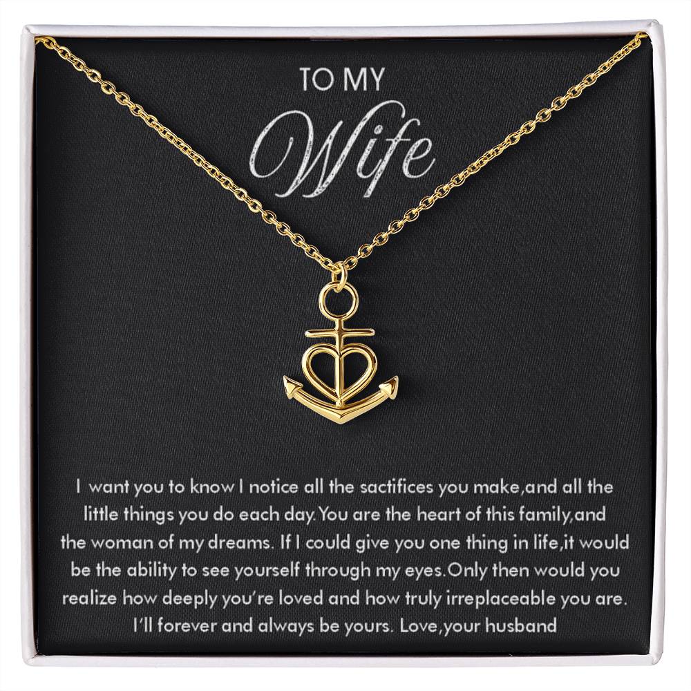 To My Wife Necklace - Sentimental Birthday Gift from Husband, Romantic Jewelry for Valentine’s Day & Holidays - Anchor Pendant Necklace