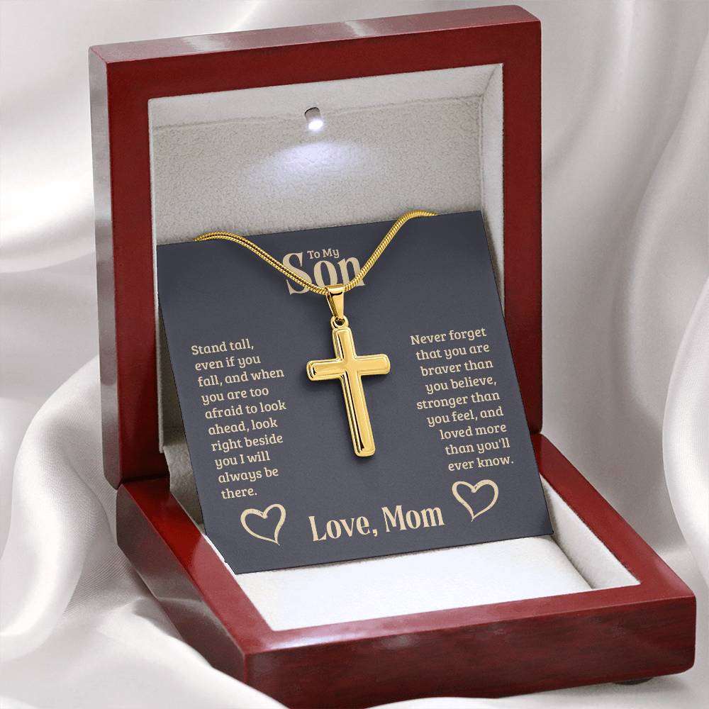 To My Son - Gift for Son from Mom - You are braver than you believe - Artisan Cross Necklace
