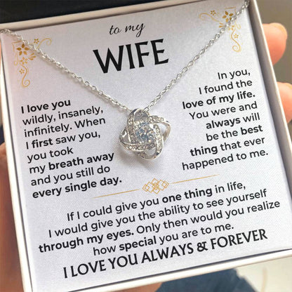 To My Wife Necklace - Best Surprise Gift for Wife from Husband for Anniversary, Christmas & Valentine’s Day - Love Knot Necklace