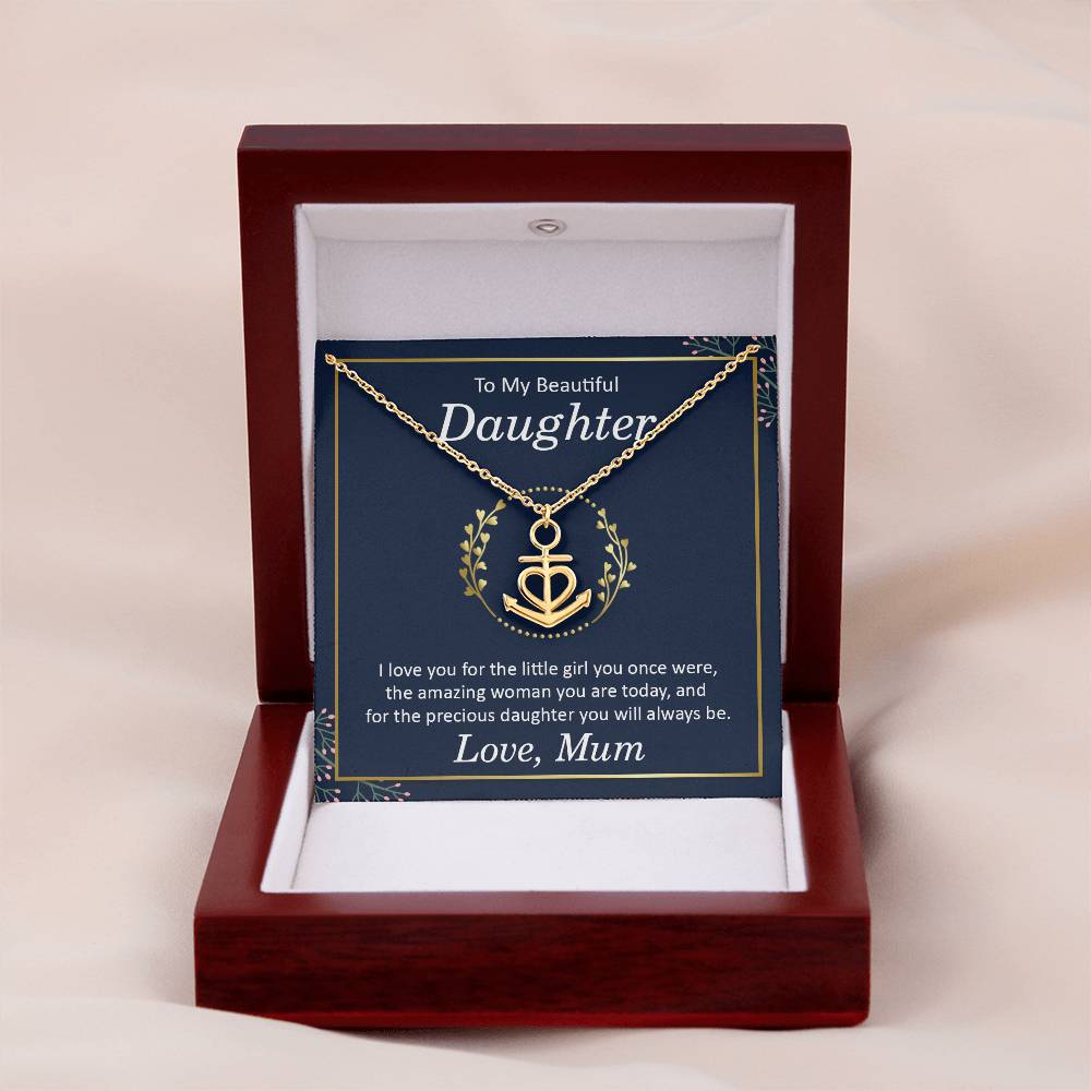 To My Daughter Necklace – Daughter’s Jewelry Gift by Mum – Anchor Pendant Necklace