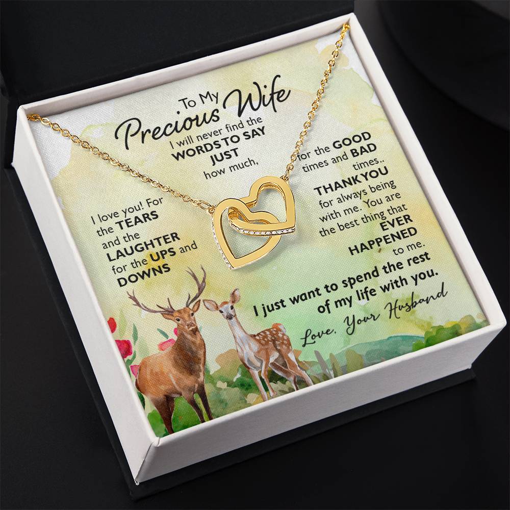 To My Beautiful Wife Necklace - Beautiful Wife Jewelry Gift for Birthday, Valentine’s Day & Special Romantic Moments - Interlocking Hearts Necklace