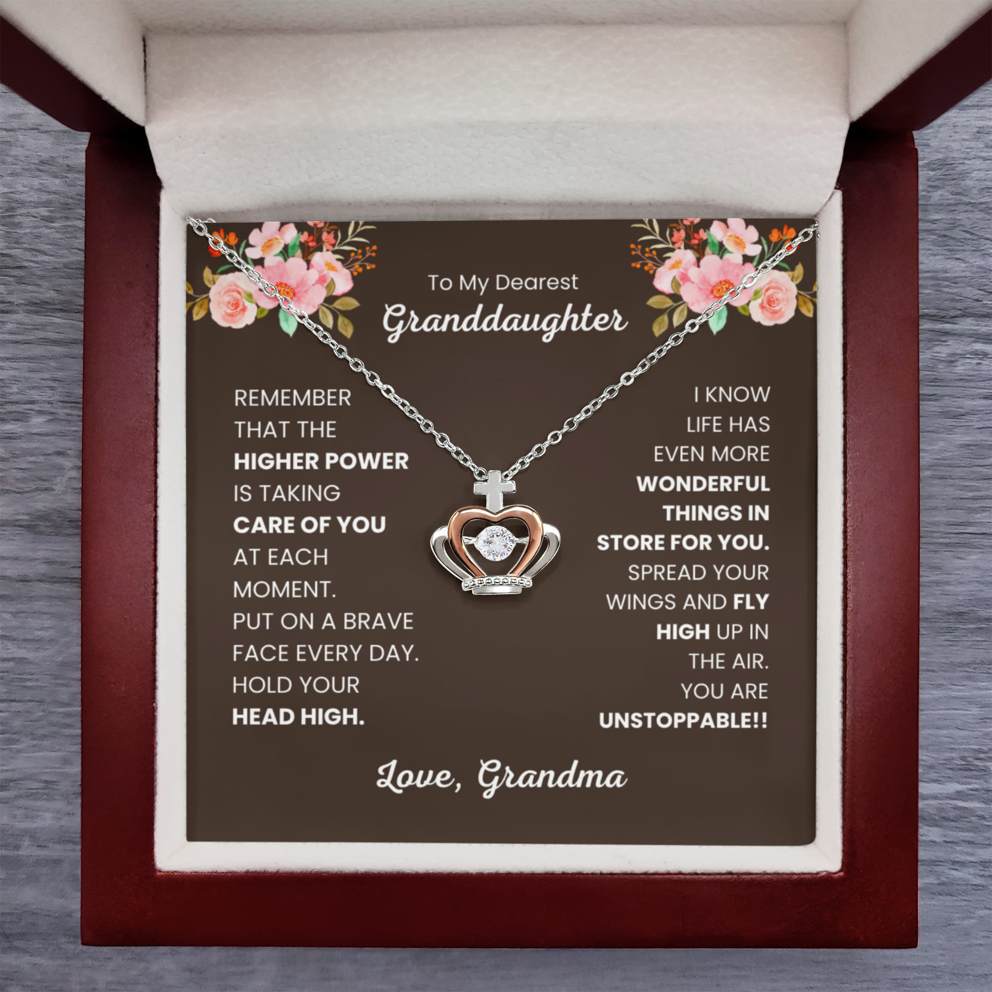 To My Granddaughter Necklace – Grandma’s Birthday Graduation Gift for Granddaughter – Crown Pendant Necklace