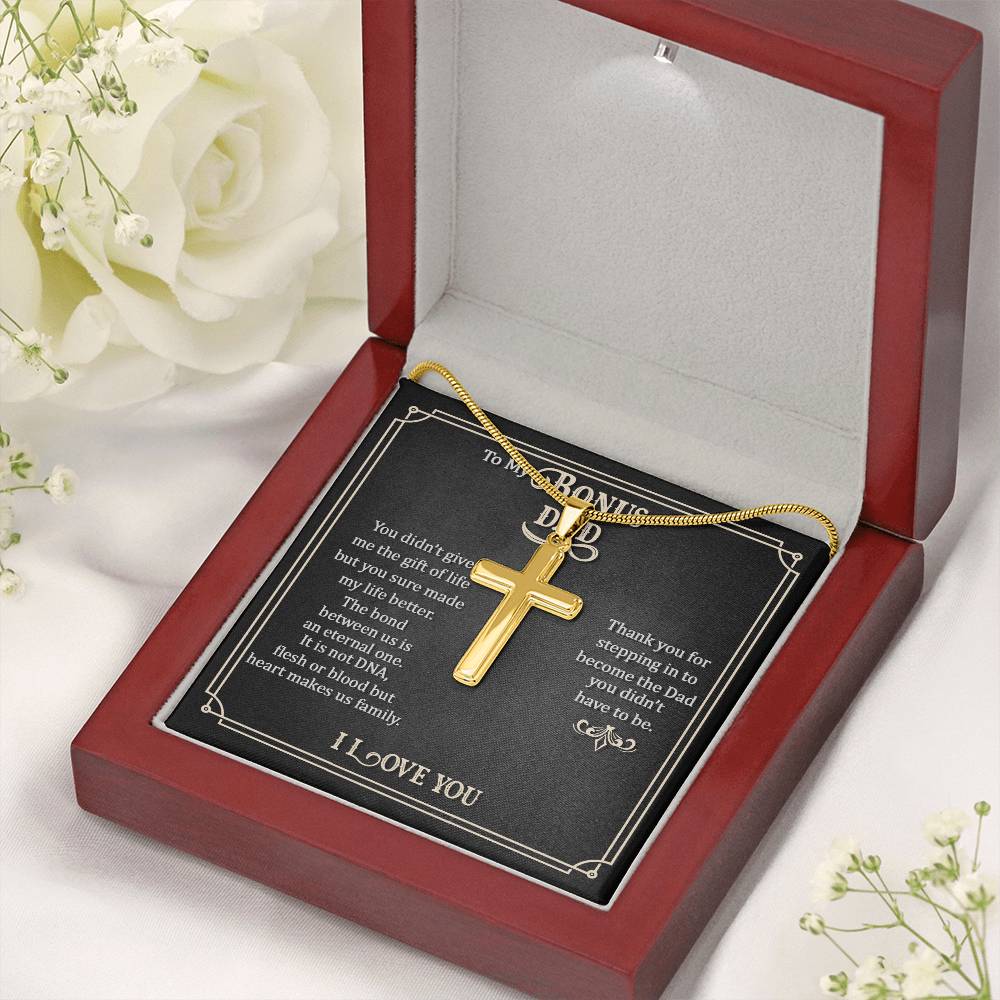 To My Bonus Dad - Artisan Cross Necklace Gift for Him