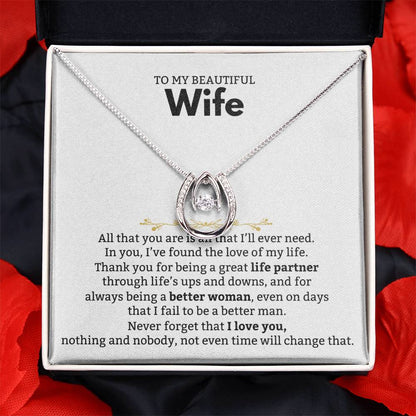 To My Wife Necklace - Sweet Emotional Gift for Wife from Husband on Birthday, Anniversary & Valentine’s Day - Lucky In Love Necklace