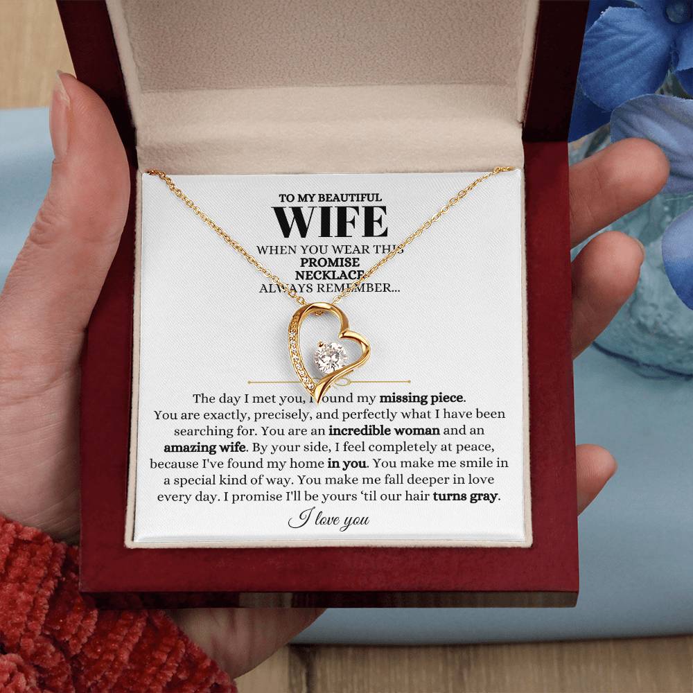 To My Beautiful Wife Necklace - Touching Romantic Gift for Wife from Husband for Christmas, Anniversary & Valentine’s Day - Forever Love Necklace