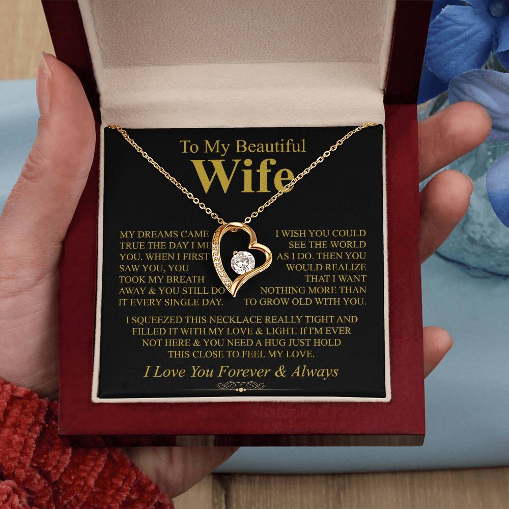 To My Beautiful Wife Necklace - Romantic Keepsake Jewelry Gift from Husband for Special Days & Valentine’s Love - Forever Love Necklace