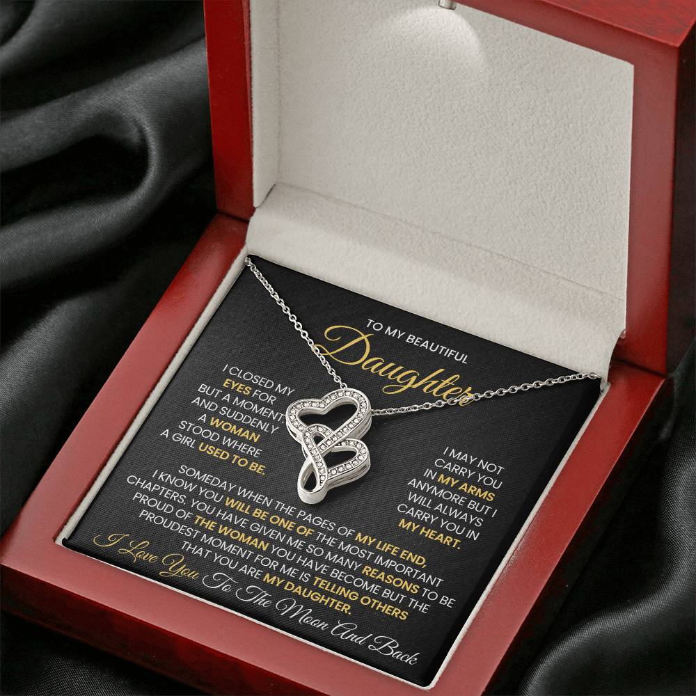 To My Daughter Necklace - I love you always and forever - Heart-to-heart Pendant Necklace