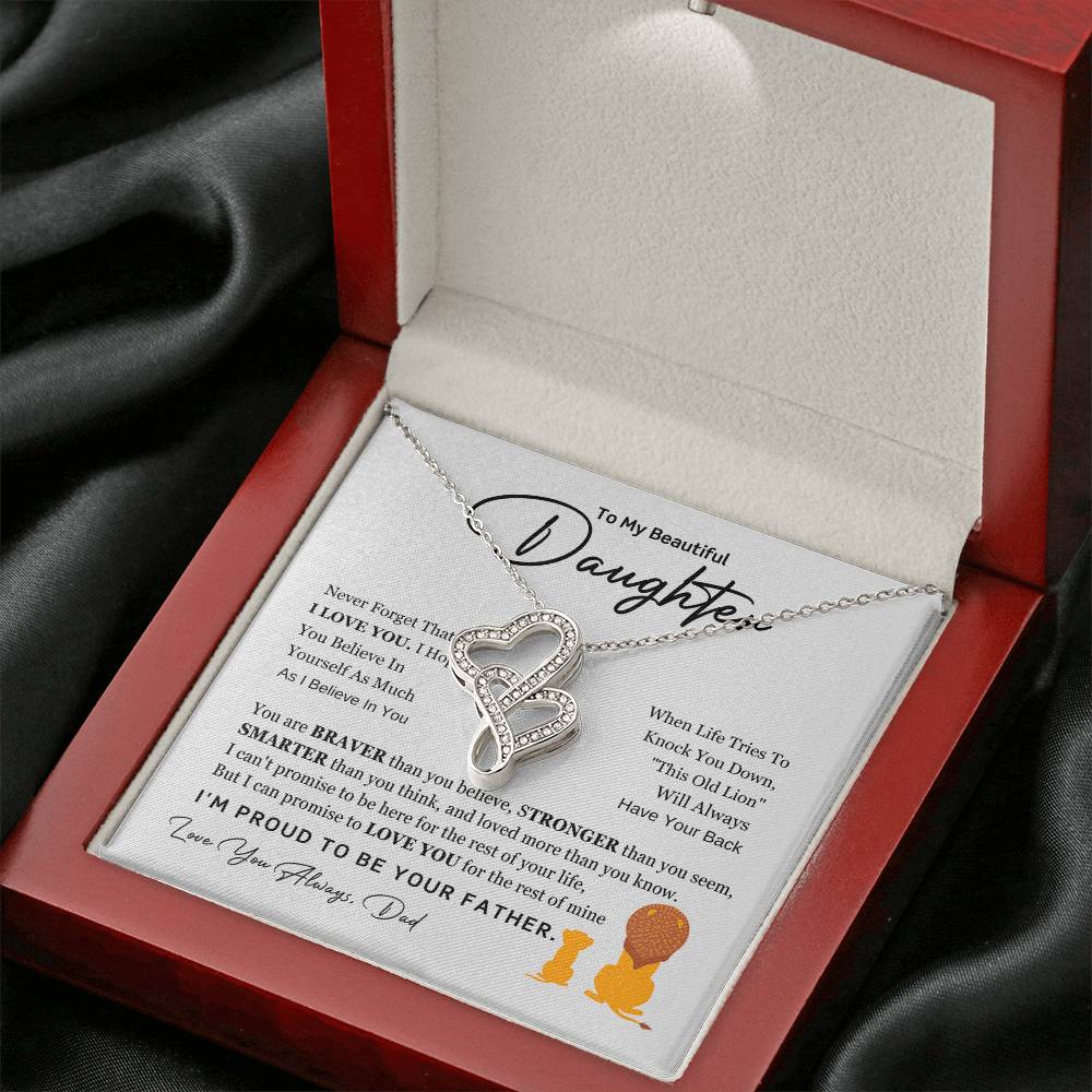 To My Daughter Necklace - Holiday Gift for Daughter from Dad - Heart-to-heart Pendant Necklace