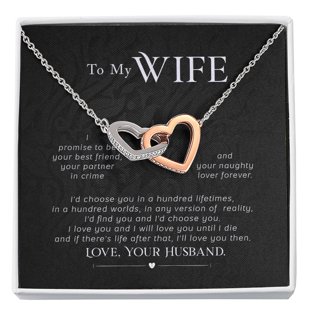 To My Wife Necklace - Touching Romantic Gift for Wife from Husband for Christmas, Anniversary & Valentine’s Day - Interlocking Hearts Necklace