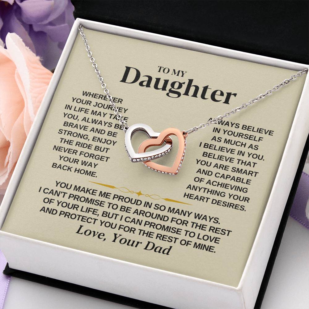To My Beautiful Daughter Necklace - I Believe In You - Present for Daughter from Dad - Interlocking Hearts Necklace