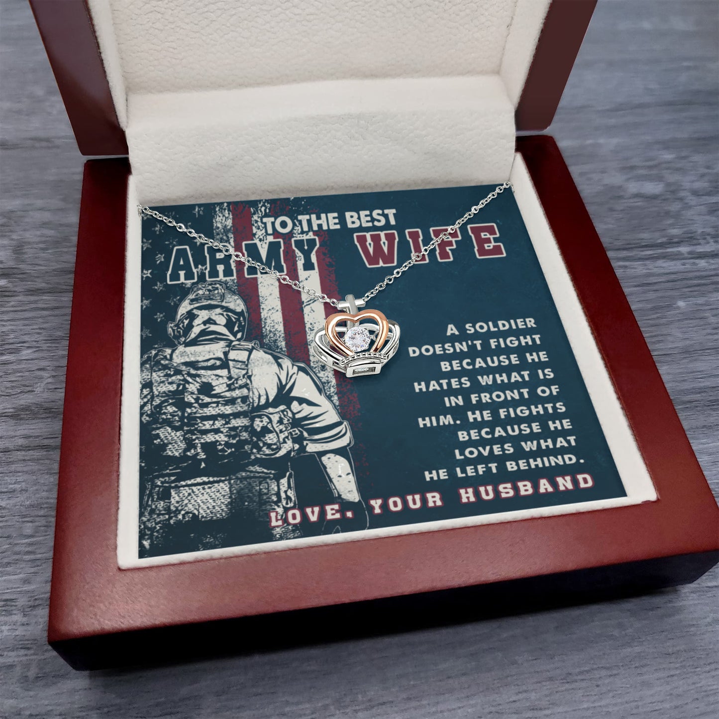 To My Army Wife Necklace - Romantic Jewelry for Wife - Crown Pendant Necklace