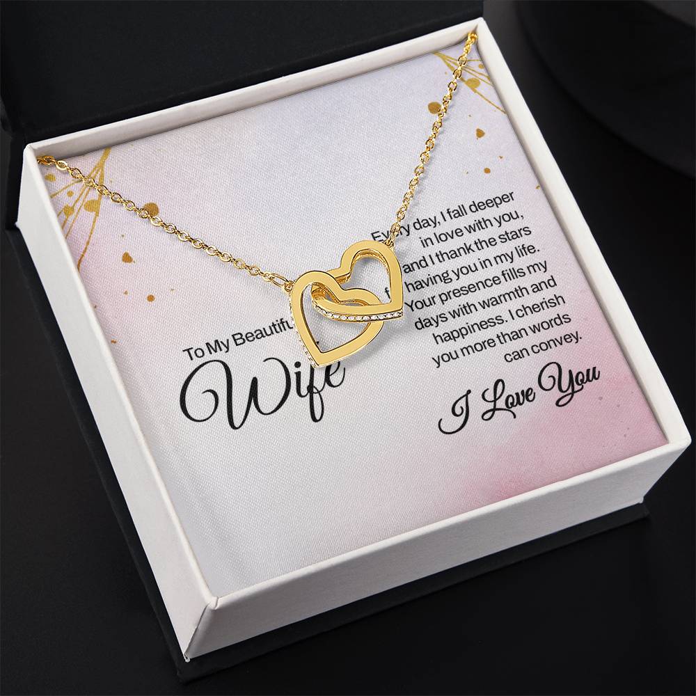 To My Wife Necklace - Heartwarming Gift from Husband for Birthday, Anniversary & Valentine’s Day - Interlocking Hearts Necklace