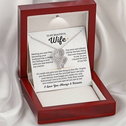 To My Beautiful Wife Necklace - Romantic Everyday Jewelry Gift from Husband for Birthday, Valentine’s Day & Just Because - Heart-to-heart Pendant Necklace