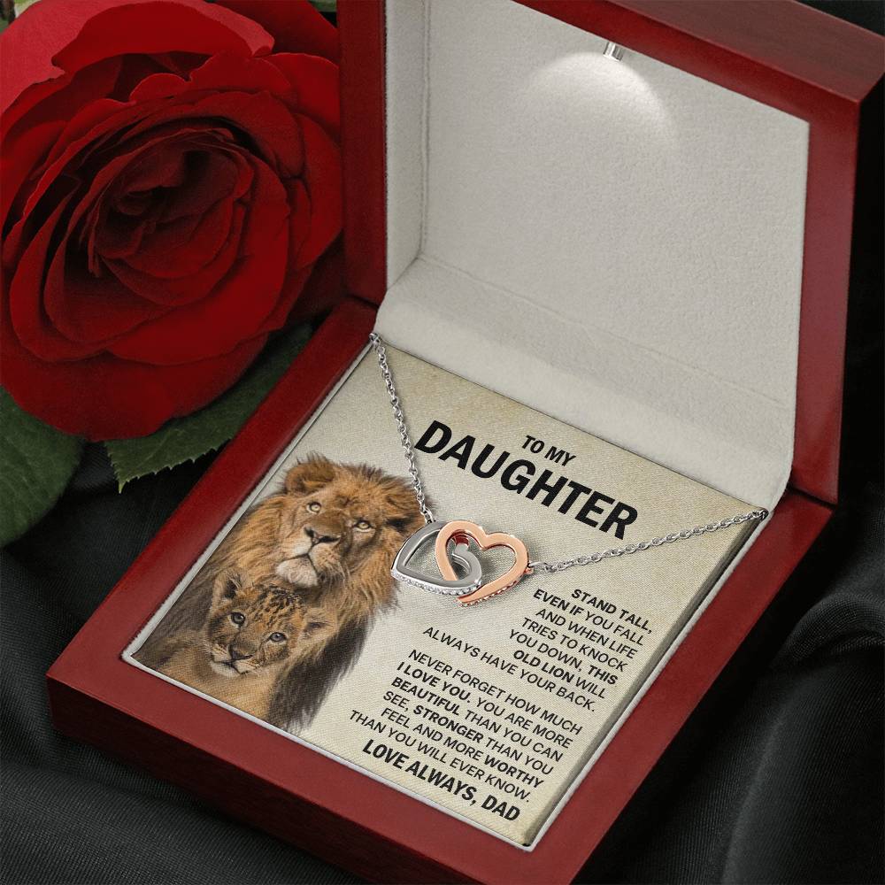 To My Daughter Necklace - Stand Tall - Dad to Daughter Gift - Interlocking Hearts Necklace