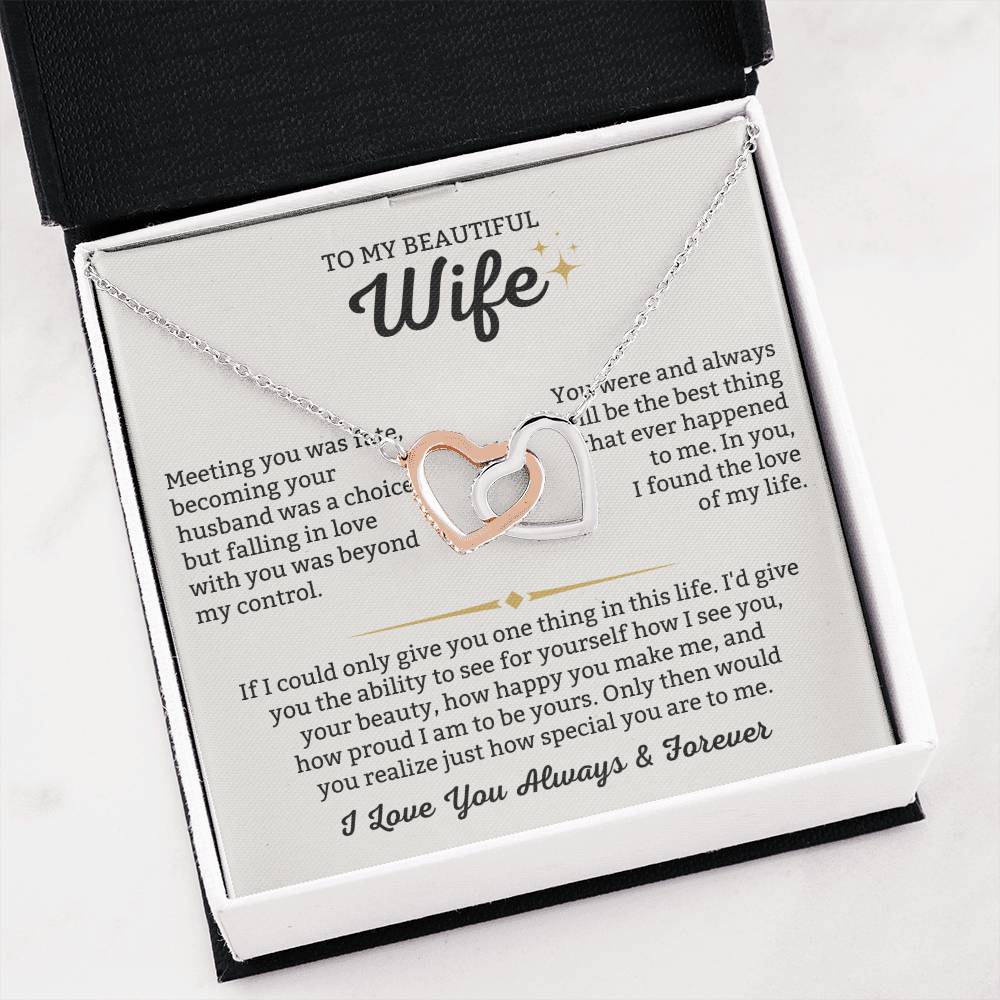 To My Wife Necklace - Perfect Gift from Husband for Birthday, Christmas & Valentine’s Day - Interlocking Hearts Necklace