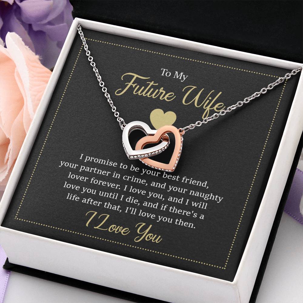 Future Wife Jewelry Gift - Long Lasting Romantic Necklace for Celebrating Love & Upcoming Marriage - Interlocking Hearts Necklace