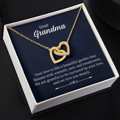 Dear Grandma - Your love is like a beautiful garden - Grandma Gift - Interlocking Hearts Necklace