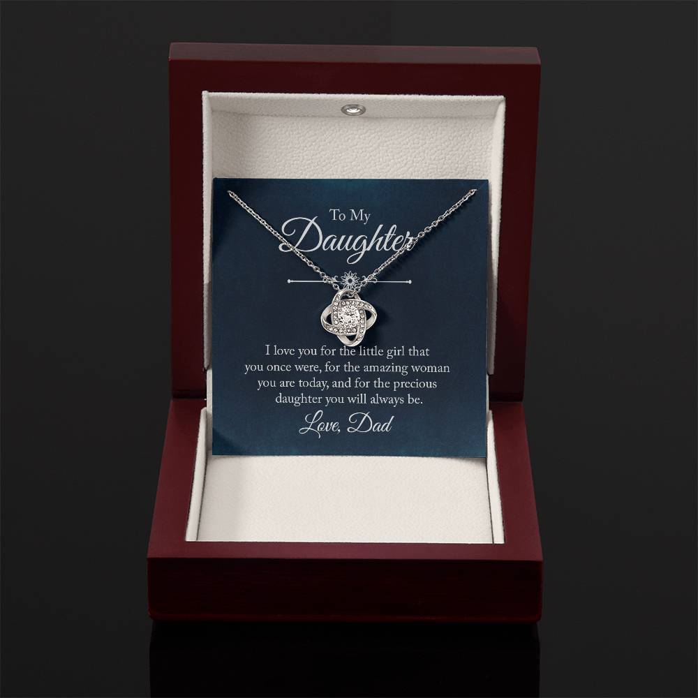 To My Daughter Necklace - Sweetest Daughter Gift from Dad for Birthday Joy & Proud Dad Love - Love Knot Necklace