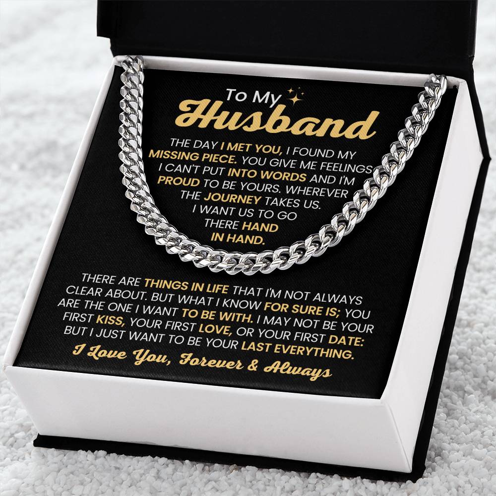 Cuban Link Chain for Husband - The Day I Met You - Birthday, Anniversary & Christmas Gift from Wife