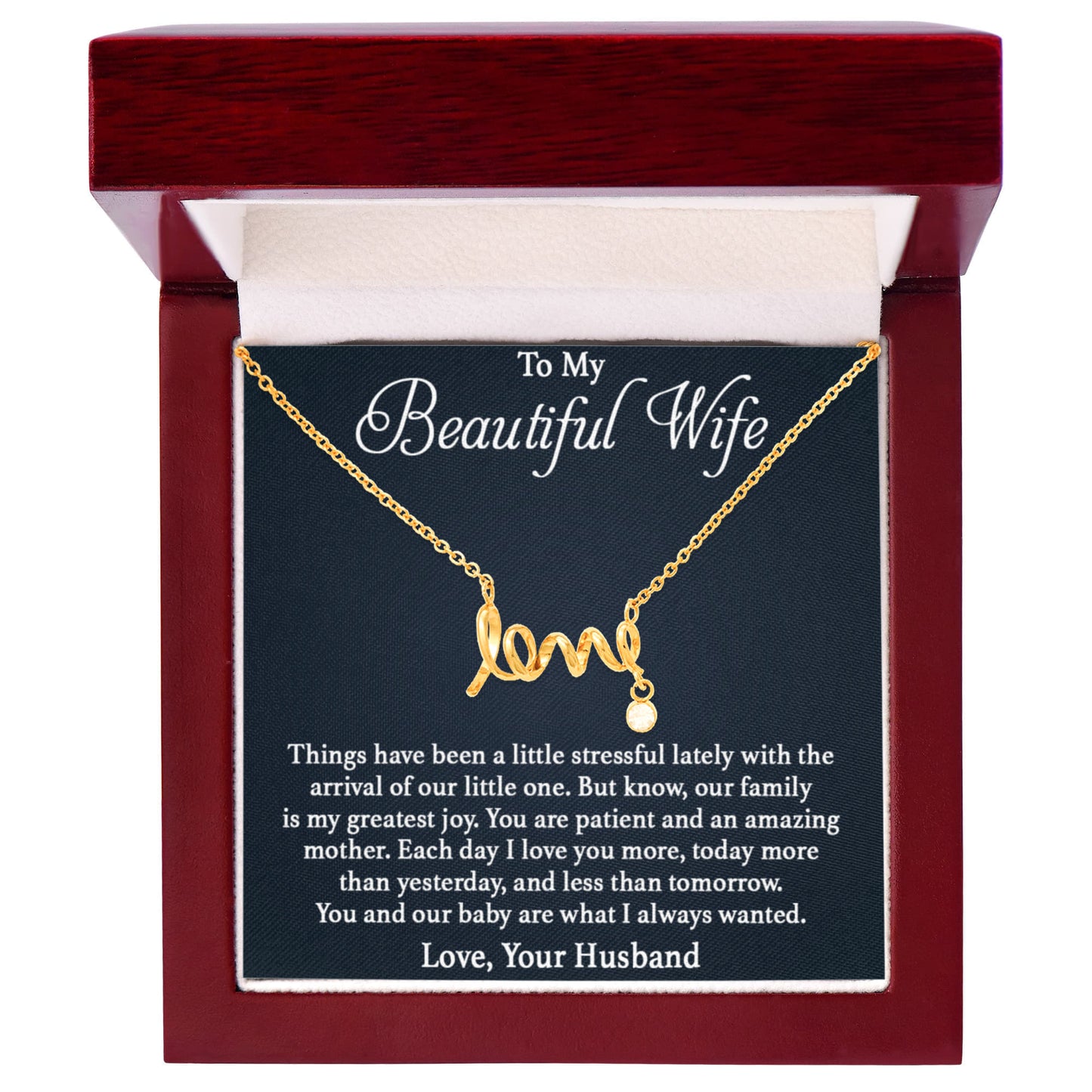 To My Beautiful Wife Necklace - Love Gift from Husband for Any Occasion - Scripted Love Necklace