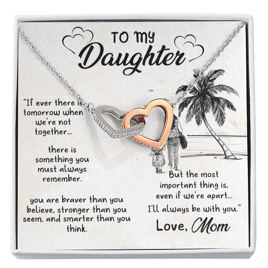 To My Daughter Necklace - I love you to the mom and back - Interlocking Hearts Necklace Gift for Daughter