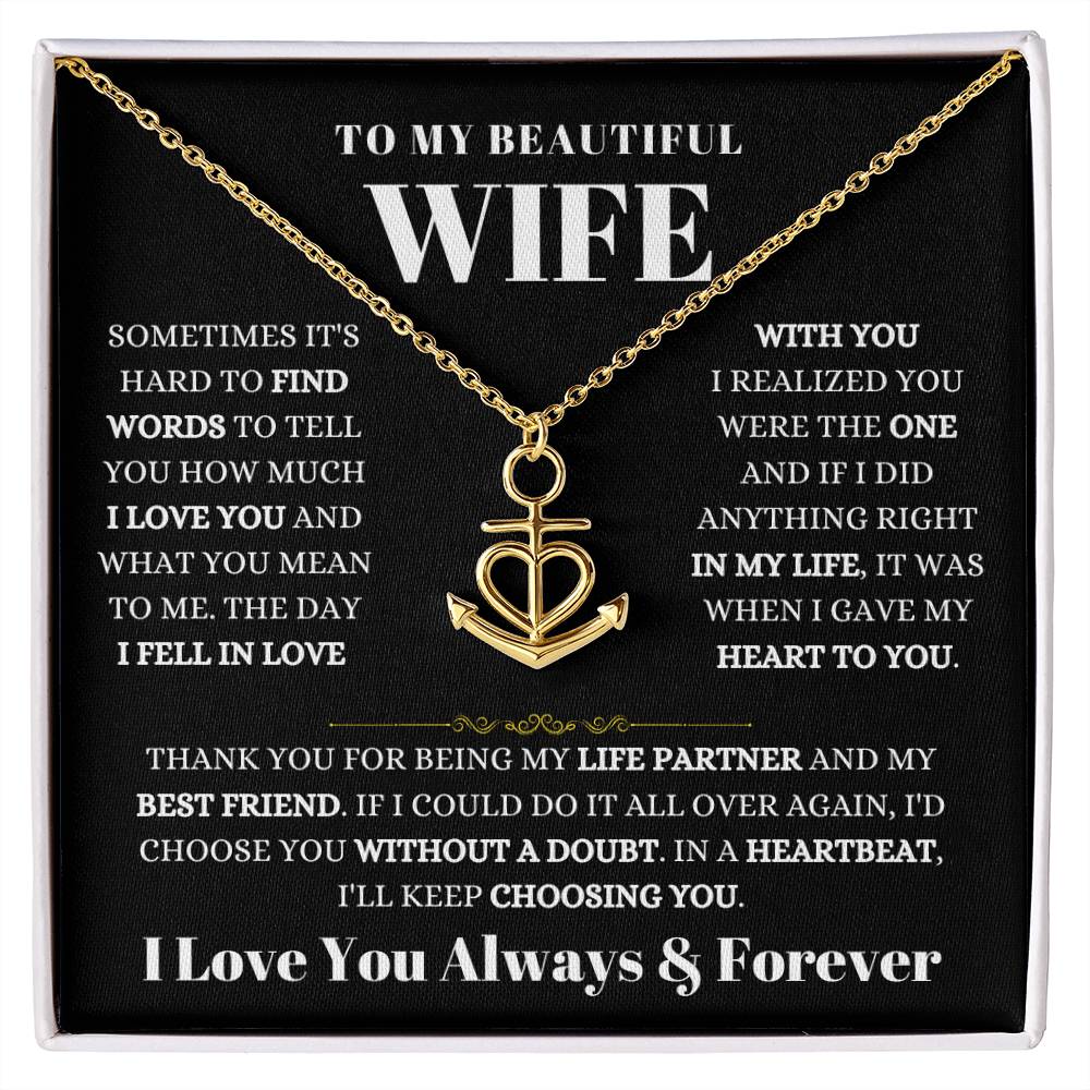To My Beautiful Wife Necklace - Romantic Husband to Wife Jewelry for Birthday, Valentine’s Day & Special Celebrations - Anchor Pendant Necklace