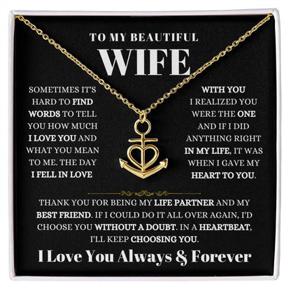To My Beautiful Wife Necklace - Romantic Husband to Wife Jewelry for Birthday, Valentine’s Day & Special Celebrations - Anchor Pendant Necklace