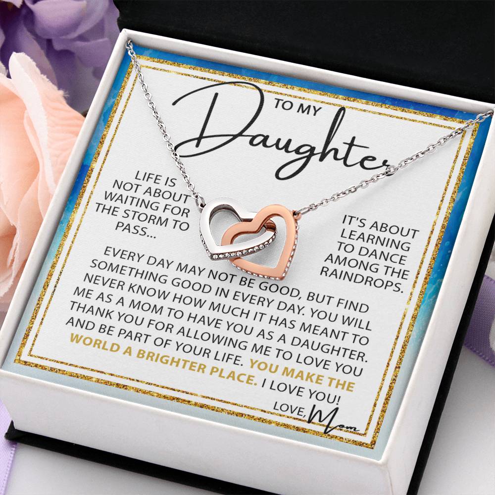 To My Daughter Necklace – Mother to Daughter Birthday Graduation Present – Interlocking Hearts Necklace