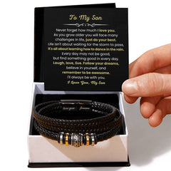 Cross Leather Bracelet for Son, Faith Jewelry, Inspirational Birthday Gift for Him, To My Son