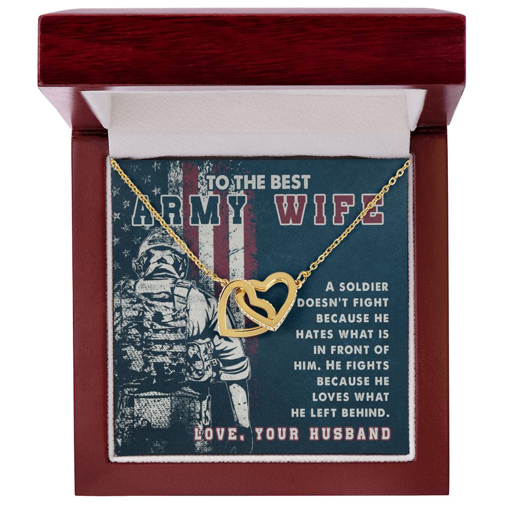 To My Army Wife Necklace - Best Loving Jewelry Gift for Valentine’s Day, Anniversaries & Romantic Surprises - Interlocking Hearts Necklace