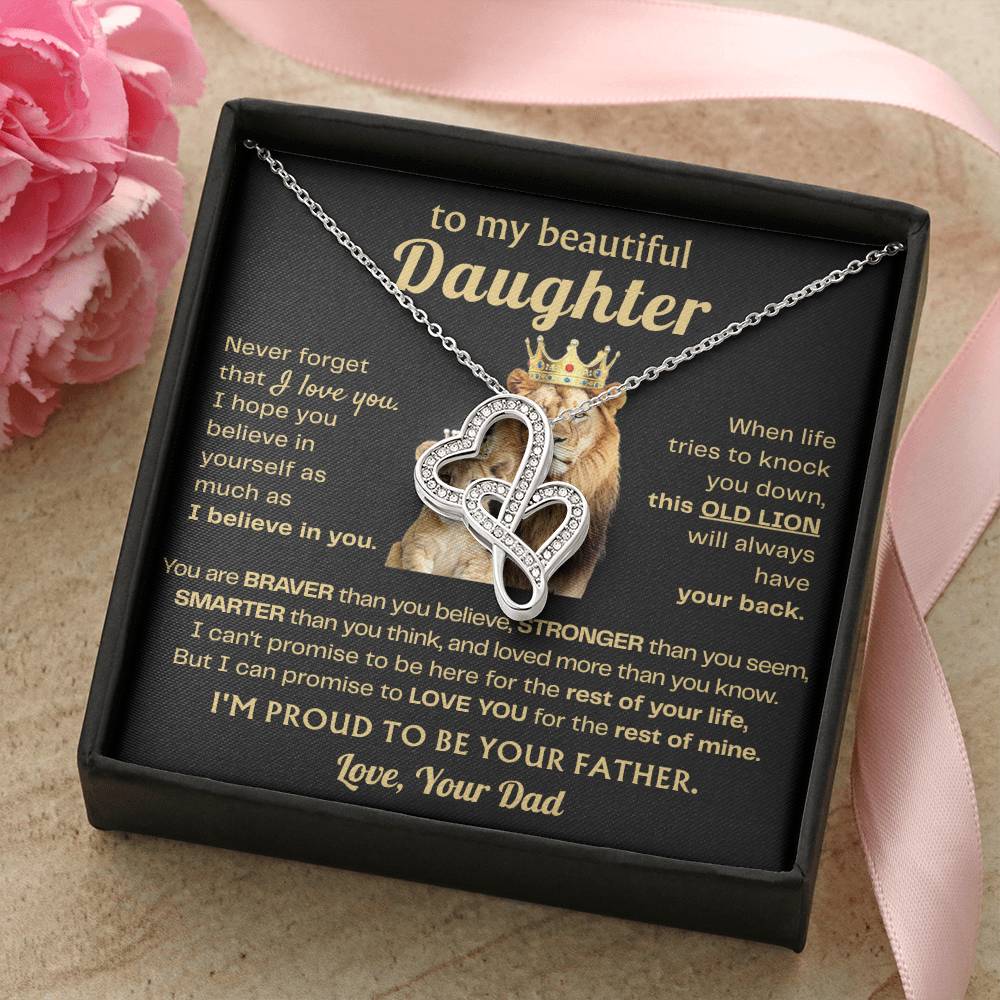 To My Daughter Necklace - Best Surprise Gift for Daughter from Dad for Graduation, Birthday & Christmas - Heart-to-heart Pendant Necklace