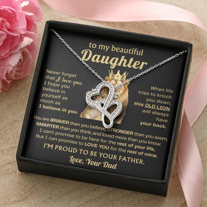 To My Daughter Necklace - Best Surprise Gift for Daughter from Dad for Graduation, Birthday & Christmas - Heart-to-heart Pendant Necklace