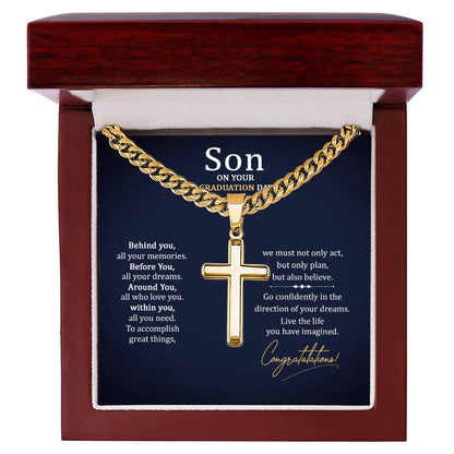 Graduation Gift for Son - Congratulations - Artisan Cross with Cuban Link Chain