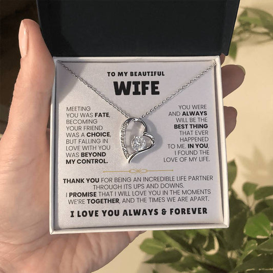 To My Beautiful Wife Necklace - Romantic Anniversary & Valentine’s Day Jewelry Gift from Husband to Wife - Forever Love Necklace