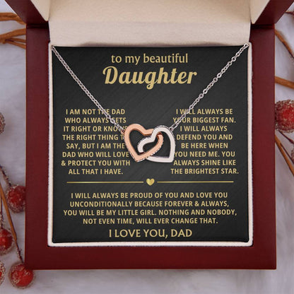 To My Daughter Necklace - Best Gift for Daughter from Dad - Interlocking Hearts Necklace