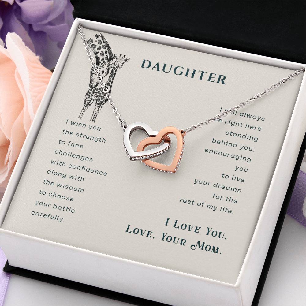 To My Daughter Necklace - Heartfelt Gift from Mom for Birthday, Graduation & Proud Mom Moments - Interlocking Hearts Necklace