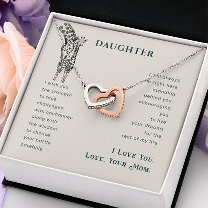 To My Daughter Necklace - Heartfelt Gift from Mom for Birthday, Graduation & Proud Mom Moments - Interlocking Hearts Necklace