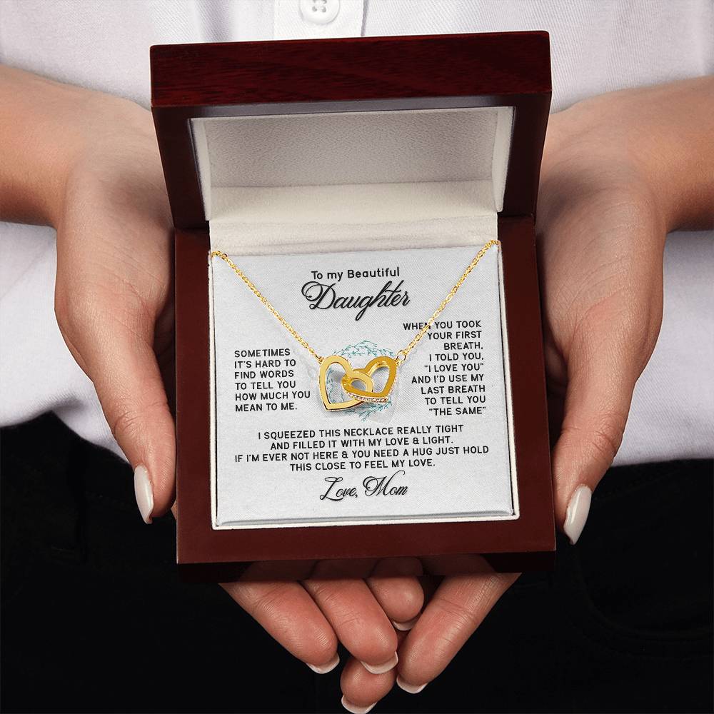 To My Daughter Necklace – Mom to Daughter Present for Graduation – Interlocking Hearts Necklace