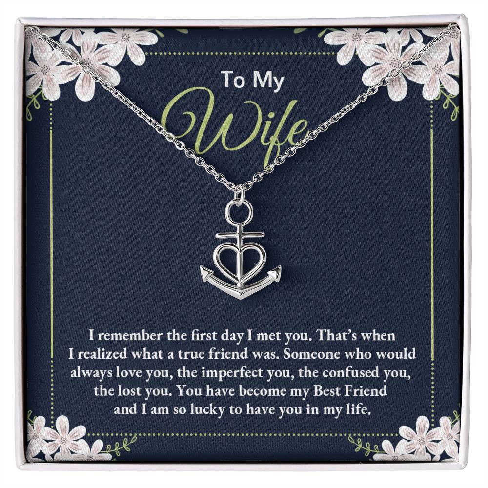 To My Wife Necklace - Romantic Anniversary & Valentine’s Day Jewelry Gift from Husband to Wife - Anchor Pendant Necklace