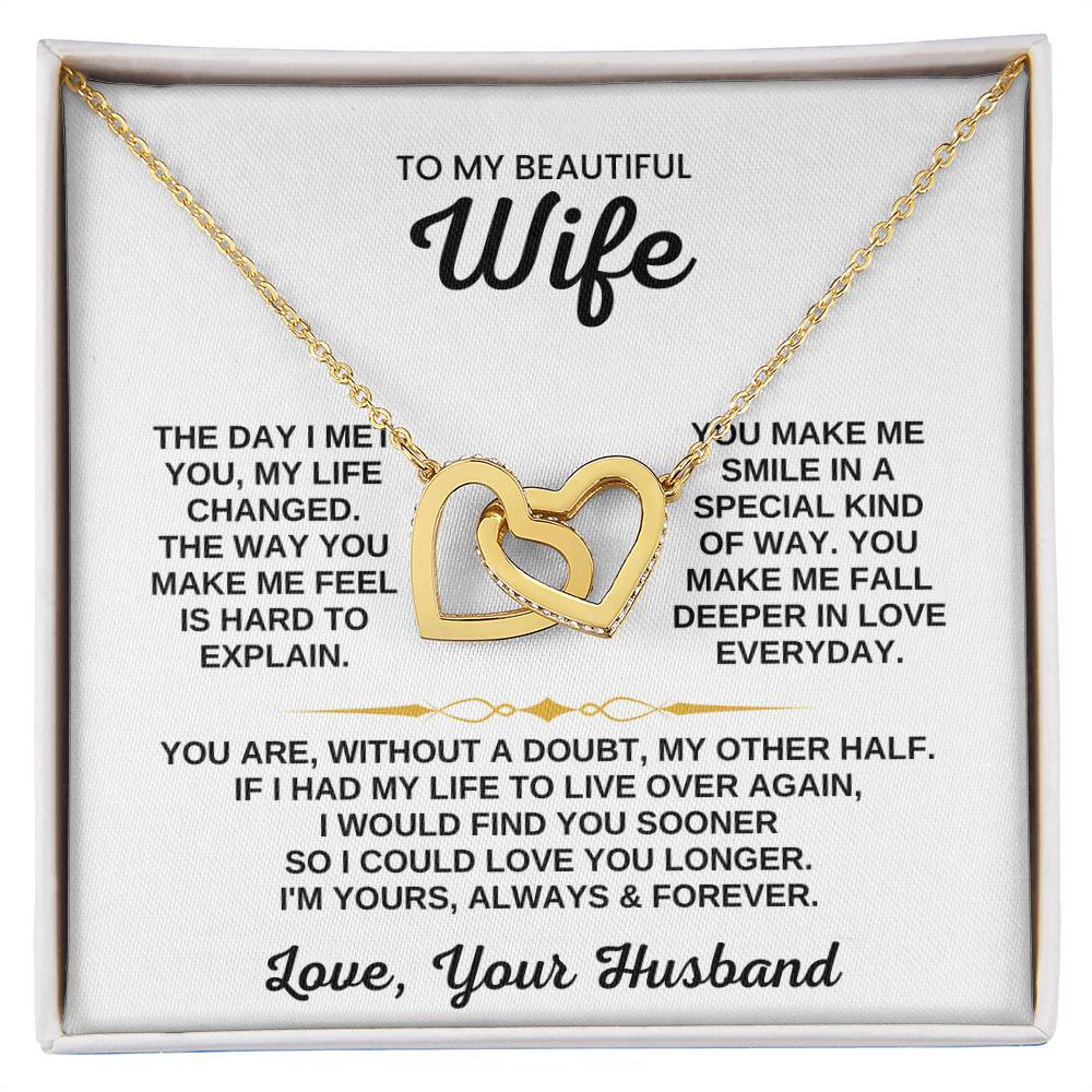 To My Wife Necklace from Husband - Sweet Romantic Gift for Every Occasion - Interlocking Hearts Necklace