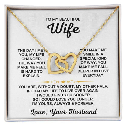 To My Wife Necklace from Husband - Sweet Romantic Gift for Every Occasion - Interlocking Hearts Necklace